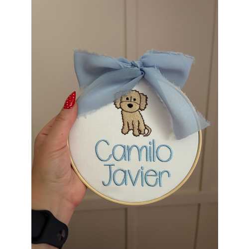 Baby Name Announcement, Embroidered Name Sign, Dog Baby Name Sign, Birth Announcement, Newborn Hospital Sign, Dog Sign