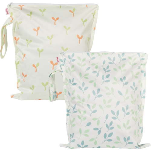 HECCEI Wet Dry Bag, 2-Pack Reusable Waterproof Wet Bags Leakproof Cloth Diaper Wet Bags for Travel & Diaper Changes, Little Sprouts