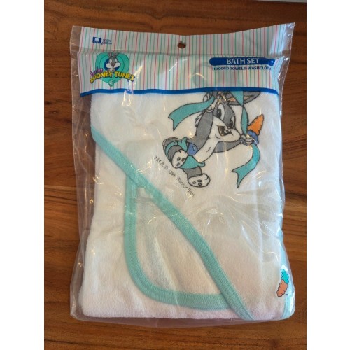 Vintage Baby Looney Tunes Bath Set Bugs Hooded Towel Washcloth New