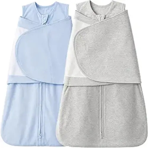 Baby Sleep Sack Swaddle 2 Pack, 3-Way Adjustable, Organic Cotton | Swaddles 3-6 Months, 12-18 lbs, 1.0 TOG, Newborn, Transition Blanket, Blue & Grey