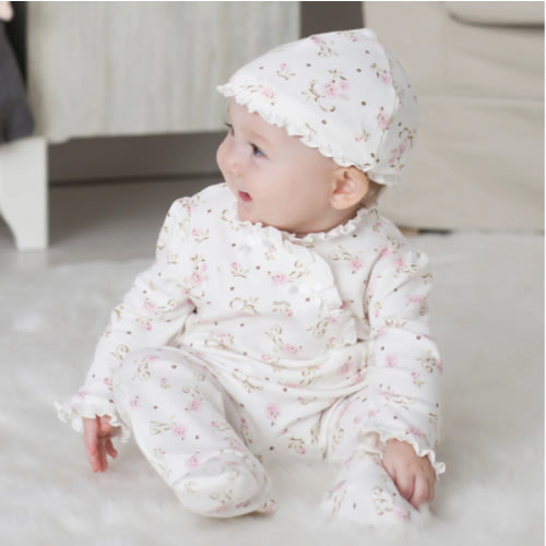 Vintage Rose Footed One-Piece And Hat