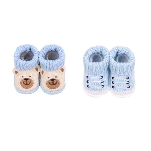 Newborn Knit Booties Soft Baby Sock Boots for Infant Boys Girls First Walkers 2 Pairs, 0-3 Months