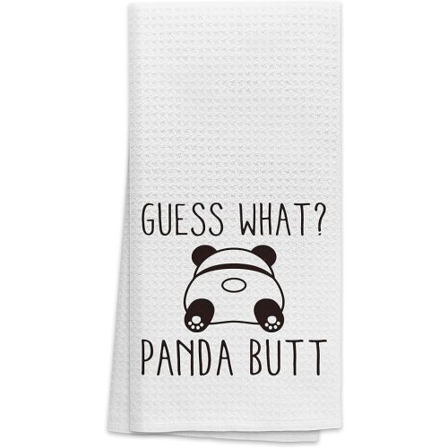 OHSUL Guess What Cute Panda Highly Absorbent Kitchen Towels, Funny Bear Hand Towel Tea Towel for Bathroom Kitchen Decor, Gifts for Panda Lovers