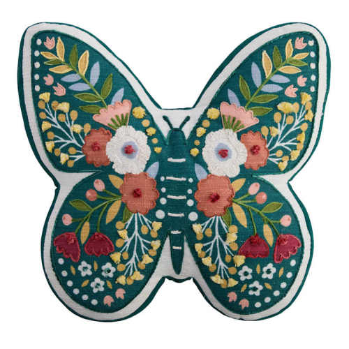 Butterfly Shaped Embroidered Pillow, 16"