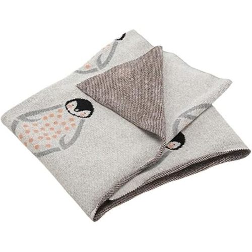 SAFAVIEH Baby Collection Ozzie Penguin Grey and Coral 32" x 40" Cotton Throw Blanket