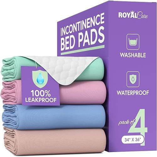 Incontinence Bed Pads - 4 Pack Reusable Waterproof Sofa, Mattress Protectors - Highly Absorbent, Machine Washable - for Children, Pets and Seniors - Assorted Colors (36" x 42" - 4 Pack - Multi Color)