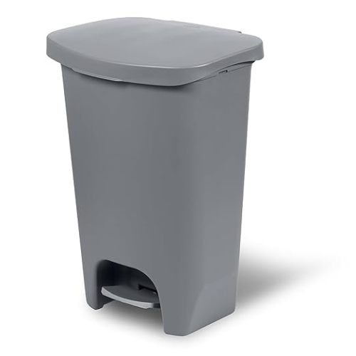 Glad Kitchen Trash Can | Large Plastic Waste Bin with Odor Protection of Lid | Hands Free with Step On Foot Pedal and Garbage Bag Rings, 13 Gallon, Grey