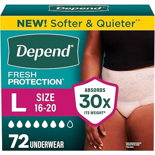 Depend Fresh Protection Adult Diapers for Women, Large, 72 Count