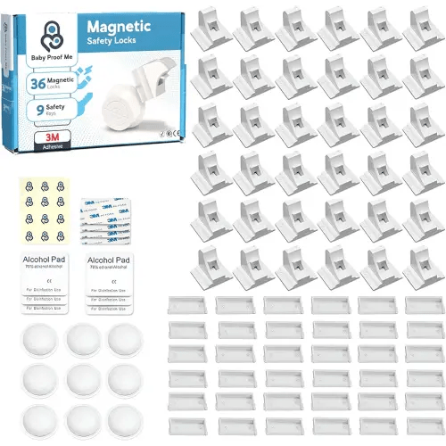 Pack of 36 Magnetic Cabinet Locks for Child Safety with 9 Keys, 3M Adhesive Easy Installation, Baby Proofing Magnetic Locks for Cabinets and Drawers (36 Locks + 9 Keys)