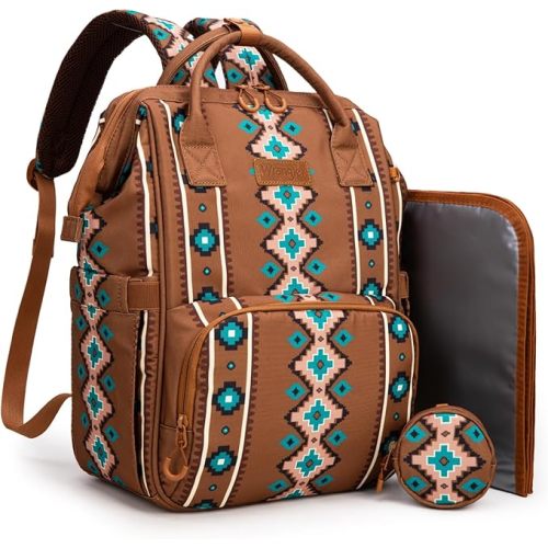Montana West Wrangler Diaper Bag Backpack Aztec Travel Backpack Purses Western Multi-Function Baby Bags for Mom with Waterproof Insulated Pockets