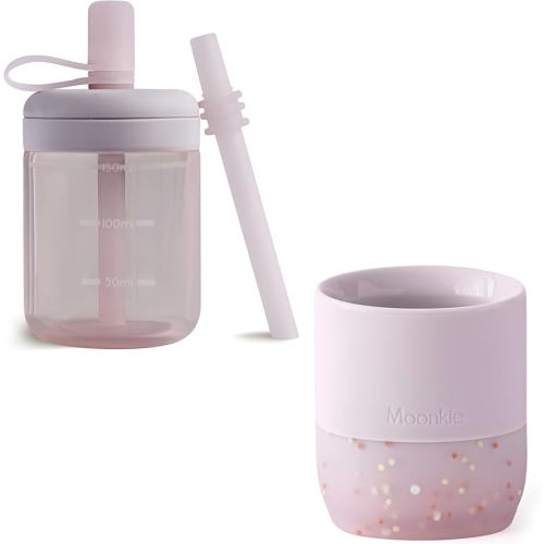 Moonkie Baby Cup Duo | Baby Open Cup + Straw Training Cup | Silicone Infant Cups for Weaning & Self-Feeding | Tiny Cups 4M+