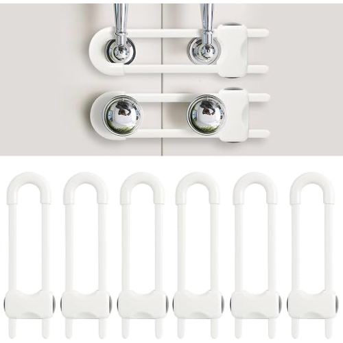 Baby Proofing Cabinets, Sliding Cabinet Locks for Babies, Adjustable U Shaped Baby Safety Locks, Childproof Cabinet Latch for Kitchen, Bathroom, Drawer, Cupboard Doors Knobs & Handles (6 Pack White)