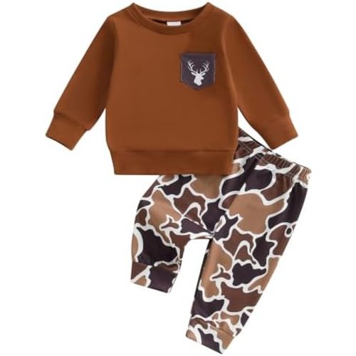 Toddler Boy Boy Hunting Outfit Crew Neck Sweatshirt Top Camo Jogger Pants Set 2Pcs Fall Winter Clothes