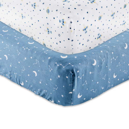 Parent's Choice Cotton Fitted Crib Sheets for Baby Boys and Girls, Space, 2-Pack