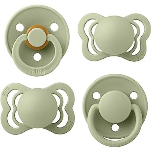 BIBS Try-It Collection | 4-Pack Soothers | BPA-Free Round, Anatomical & Symmetrical Nipple | Natural Rubber Latex/Silicone | Made in Denmark | 0-6 Months | Sage