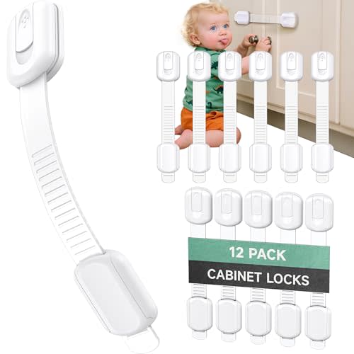 Infinno 12 Pack Cabinet Locks Baby Proofing Heavy Duty - Child Safety Cabinet Locks for Drawers, Cupboards & Fridge – No Drill 3M Adhesive Locks for Pets - Toddler Safety Latches