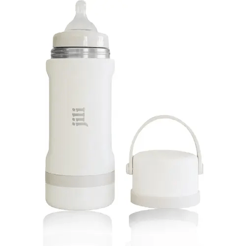 Jili All-in-One Baby Bottle, Insulated Stainless Steel Bottle with Formula Container, Anti-Colic Nipple, and Leak-Proof Lid, Baby Essentials for Travel, BPA and Phthalates-Free, Almond, 8 oz.