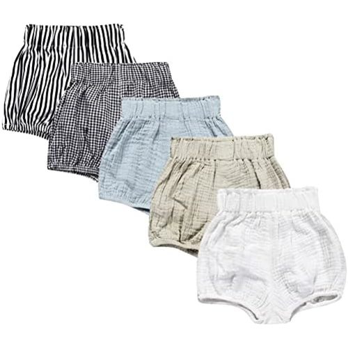 5 Pack Baby Cotton Linen Blend Bloomer Shorts Cute Stripe Dot Triangle Shorts Bloomers Loose Harem Shorts for Boy Girl