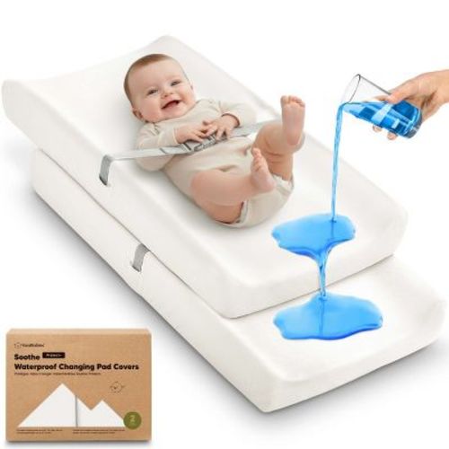 KeaBabies 2-Pack Soothe Waterproof Changing Pad Covers for Boy, Girl, 32x16 Soft Cotton Baby Changing Table Pad Cover (Soft White)