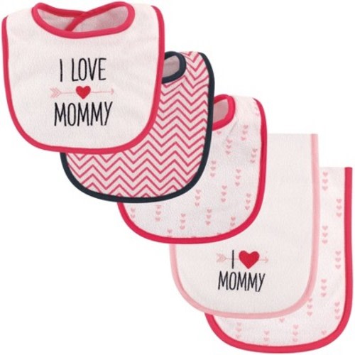 Luvable Friends Baby Girls Bib and Burp Cloth Set 5pk, Girl Mommy, One Size