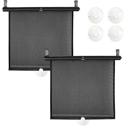 EcoNour Car Side Window Sun Shade (2 Pack) | Retractable Roller Sunshade for Kids | Baby Car Window Shades for UV and Sun Glare Protection | Baby Travel Accessories (15"x17")