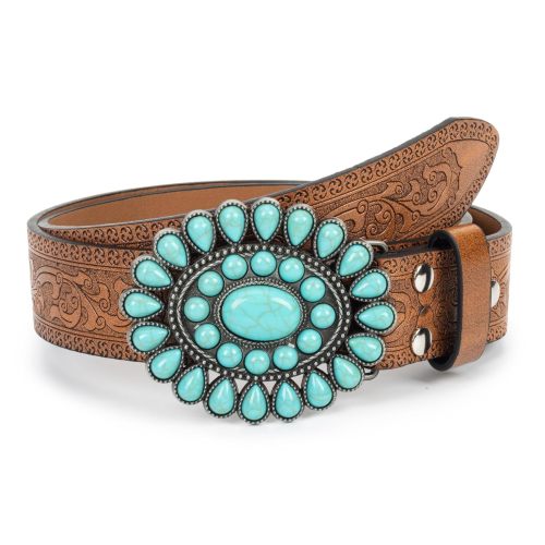 INOGIH Adjustable-Vintage-Western-Cowboy-Belt Women Men - Cowboy-Style Engraved-Buckle Belt for Jeans Pants Dresses