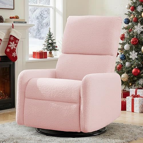 360° Swivel Glider Chair, Rocking Chair Nursery with Side Pockets, Deep Cushioned Seat, Nursery Chair with Steel Structure Base, Sherpa Swivel Chairs for Living Room, Bedroom, Baby Room