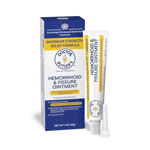 Doctor Butler’s Hemorrhoid & Fissure Ointment – Hemorrhoid Treatment and Hemorrhoid Cream with Lidocaine and Phenylephrine HCI for Fast Acting Relief of Pain, Swelling, Discomfort, and Itching (1 oz.)