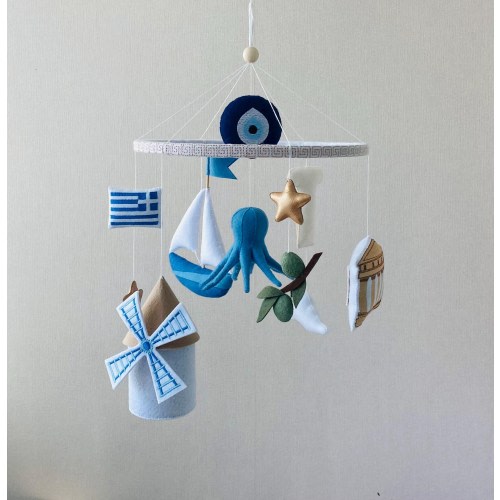 Greek baby mobile for crib, Evil Eye personalized mobile for girl and boy, Octopus mobile, Ocean baby mobile for nursery, baby shower gift.