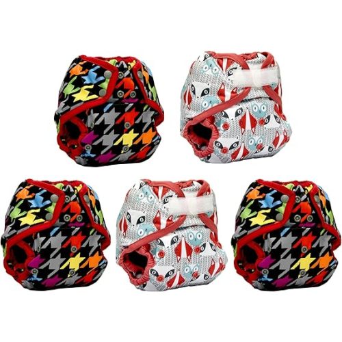 Kanga Care Rumparooz Reusable Cloth Diaper Covers One Size for Fitted Diapers and Prefolds with Leg Double Gusset (5pk) - Boy Prints
