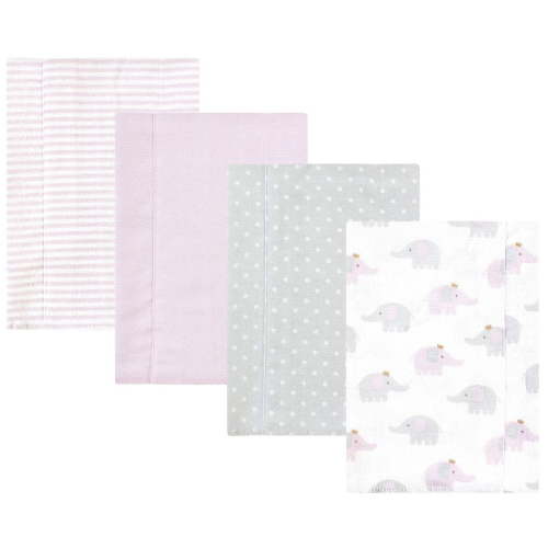 Hudson Baby Infant Girl Cotton Flannel Burp Cloths, Lilac Elephants 4 Pack, One Size