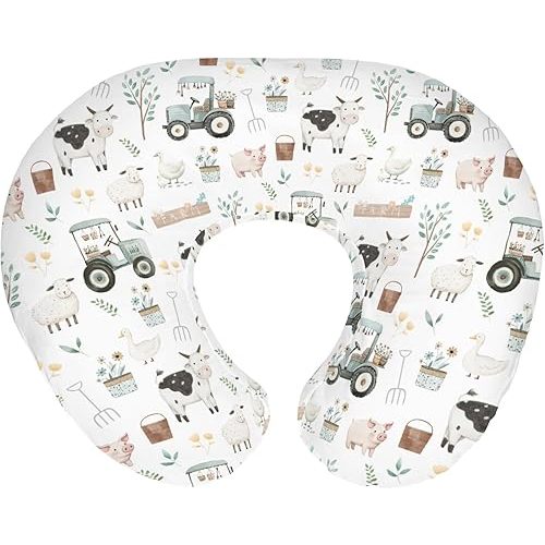 Boho Farm Animals Baby Nursing Pillow Covers for Boy Girl Lamb Cow Chicken Duck Tractor Tree Nursery Slipcovers for Breastfeeding Pillows Spring Farm Life Soft Stretchy Cover for Newborn Infant