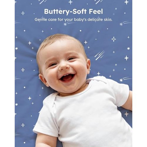 Unnivoll Baby Crib Sheets for Boys Girls, 28x52x8in Fitted Crib Sheet Neutral 3 Pack for Standard Crib and Toddler Mattress, Breathable Soft Microfiber Baby Sheet Blue Gray Planet