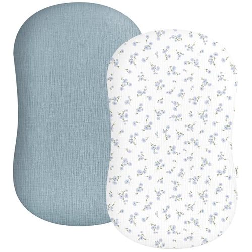 Muslin Baby Lounger Cover 2 Pack, Soft Breathable Newborn Lounger Pillow Cover for Boys Girls Infant (Bluebell Bloom)