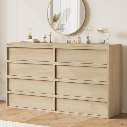 Yellow 8 Drawer Dresser for Bedroom Modern Wooden Double Dresser Organizer with Large Storage for Living Room Nursery or Hallway Wood Color