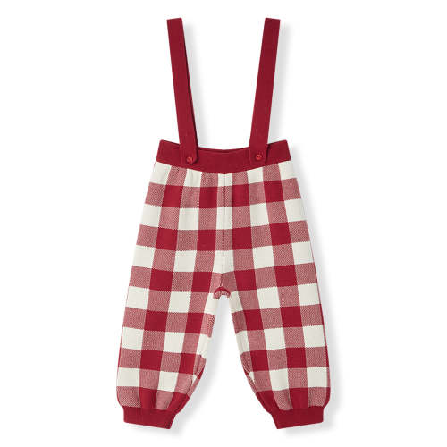 Red Gingham Knit Suspender Pants