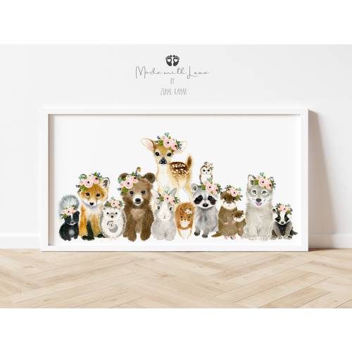 Woodland Nursery Panoramic Decor, Woodland Nursery Prints, Woodland Nursery Art, Woodland Baby Animal Prints, Nursery Wall Art, Nursery gift