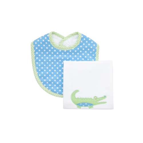 Alligator Basic Bib & Burp Boxed Set, Blue
