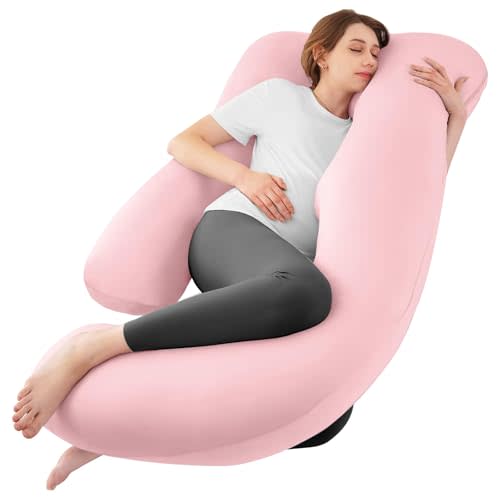 Sasttie Pregnancy Pillows for Sleeping, U Shaped Cooling Full Body Pillow with Removable Cover, Pregnant Women Must Haves, Maternity Essential, Light Pink