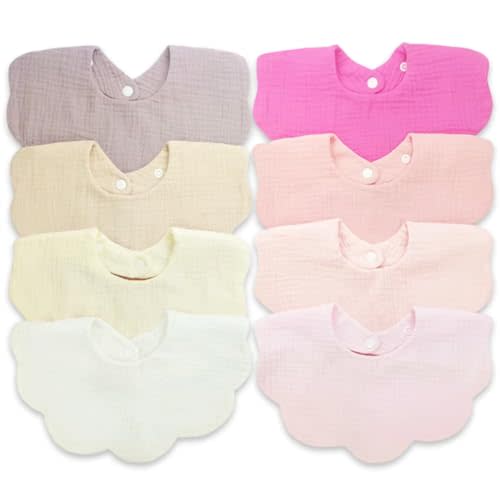 EllieHouse Baby Bibs for Girls Boys 8 Pack Muslin Drool Teeth Drooling Teething Bibs Muslin Cotton for Toddler Infant