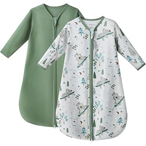JELLYMONI Baby Sleep Sack 6-12 Months Long Sleeve Wearable Blanket for Baby, 100% Cotton 2 Pack Infant Toddler Baby Sleeping Sack Lightweight Soft 2-Way Zipper