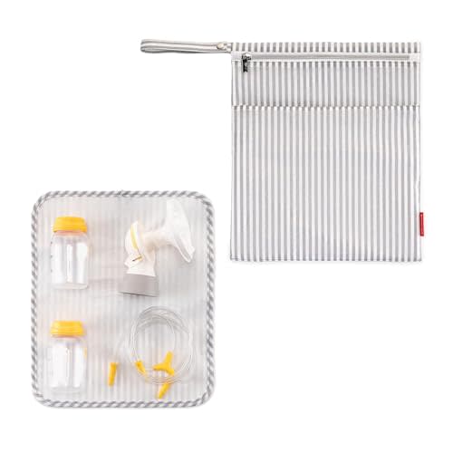 Wet Dry Bag for Breast Pump Parts Storage, Waterproof Pump Parts Bag with Place Mat for Moms Pumping at Work-Straps