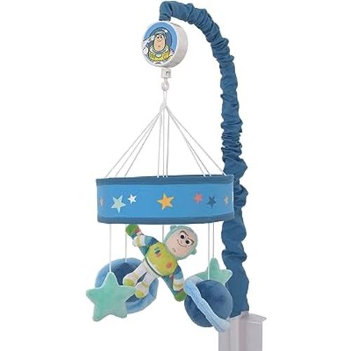 NoJo Disney Toy Story Buzz Lightyear Blue and Aqua Blast Off Stars and Planets Plush Musical Mobile