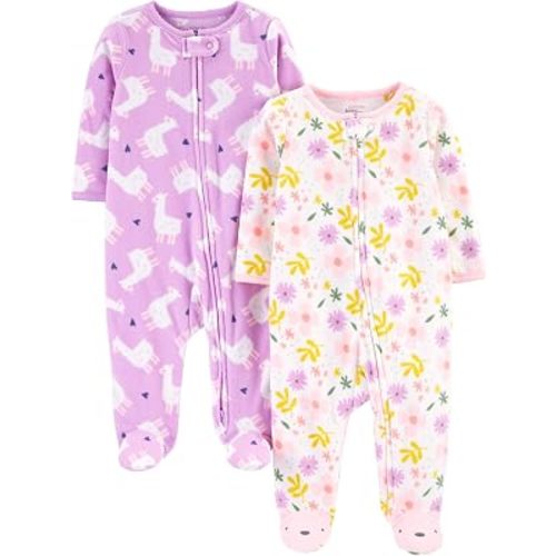 Simple Joys by Carter's Baby Girls' Cotton and Fleece Footed Sleep and Play, Pack of 2