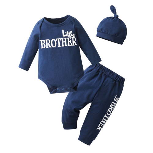 Newborn Infant Baby Boy Clothes Long Sleeve Romper Pants Headband Hat Outfits Set ( 6-9 Months, Blue)