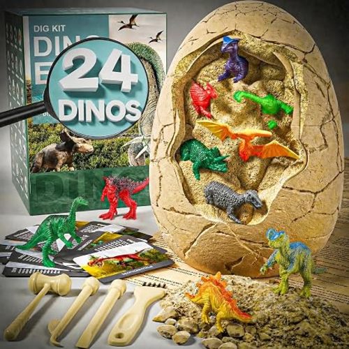 24 Unique Dinosaurs Excavation Kit, Jumbo Dino Egg Dig Kit Toys