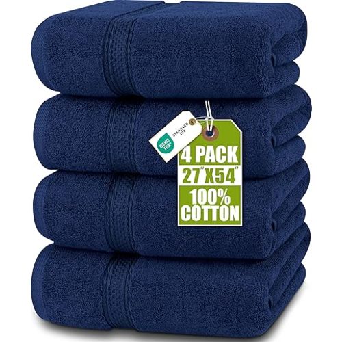 Utopia Towels 4 Pack Premium Bath Towels Set, 27 by 54 Inches, 100% Ring Spun Cotton 600GSM, Lightweight and Highly Absorbent Quick Drying Towels, Perfect for Daily Use, Navy