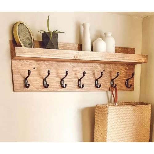 Coat Rack with Shelf | The Ed | Key Holder Entryway Organizer Towel Hooks Wall Mounted Leash Hanger
