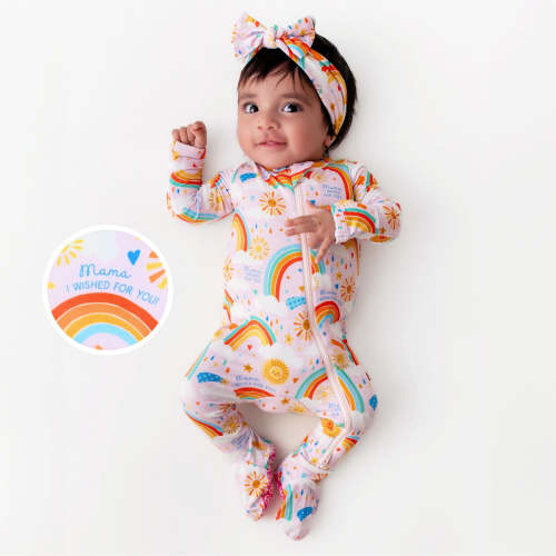 Bamboo Footie Zipper Baby Pajama - Rainbow Baby Pink Bamboo Onesie Sleeper - Mama I Wished for You Affirmation – Raising Mama