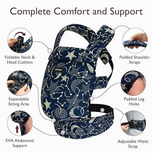 Momcozy Baby Carrier - Ergonomic, Cozy and Lightweight Carrier for 7-44lbs, Effortless to Put On, Ideal for Hands-Free Parenting, Enhanced Lumbar Support, Starry Night
